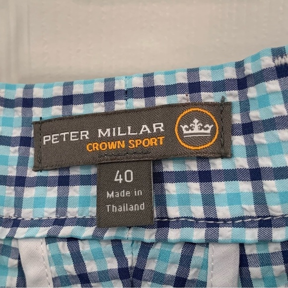 Peter Millar CrownSport Men’s seersucker navy aqua and white plaid short Size 40 - Picture 3 of 11
